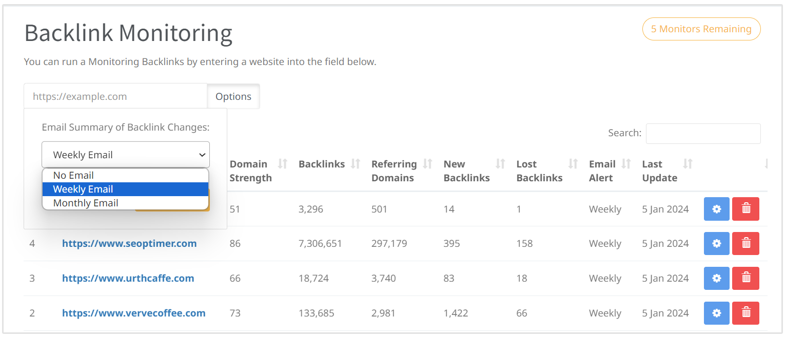 add website to backlink monitoring